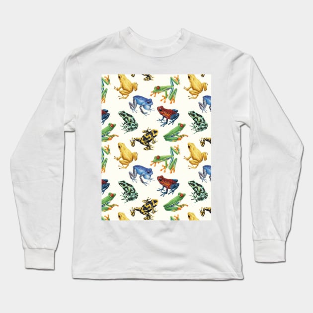 Frogs on natural white Long Sleeve T-Shirt by katerinamk